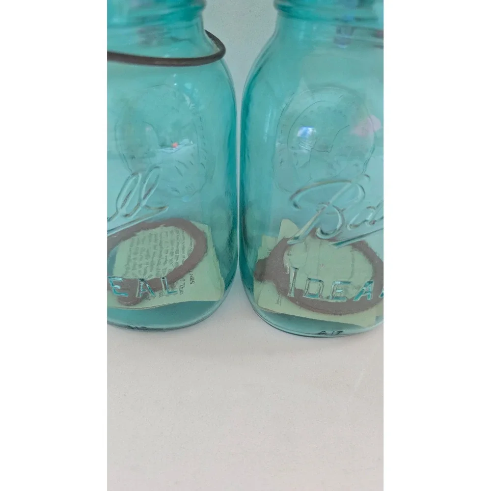 Ball Ideal Bicentennial Aqua Blue Glass Jars Wire Bail Set of 2 1776-1976